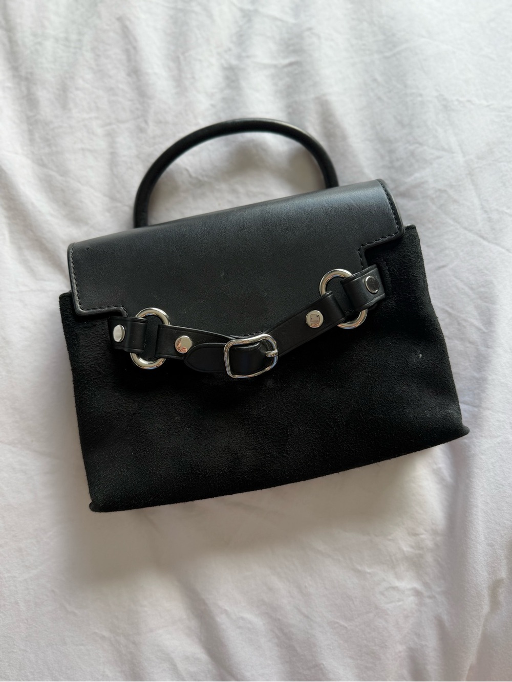Alexander Wang Black Italian Leather Suede Buckle Top Handle Flap Attica Kelly - Picture 4 of 11